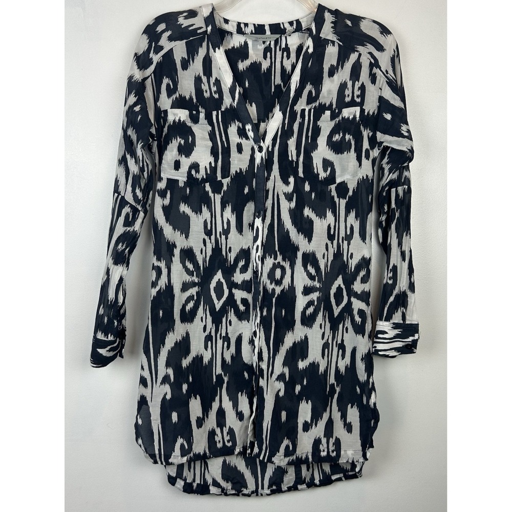 Athleta Swim Suit Cover Up Shirt Dress Womens XXS Blue White Button Vacation
